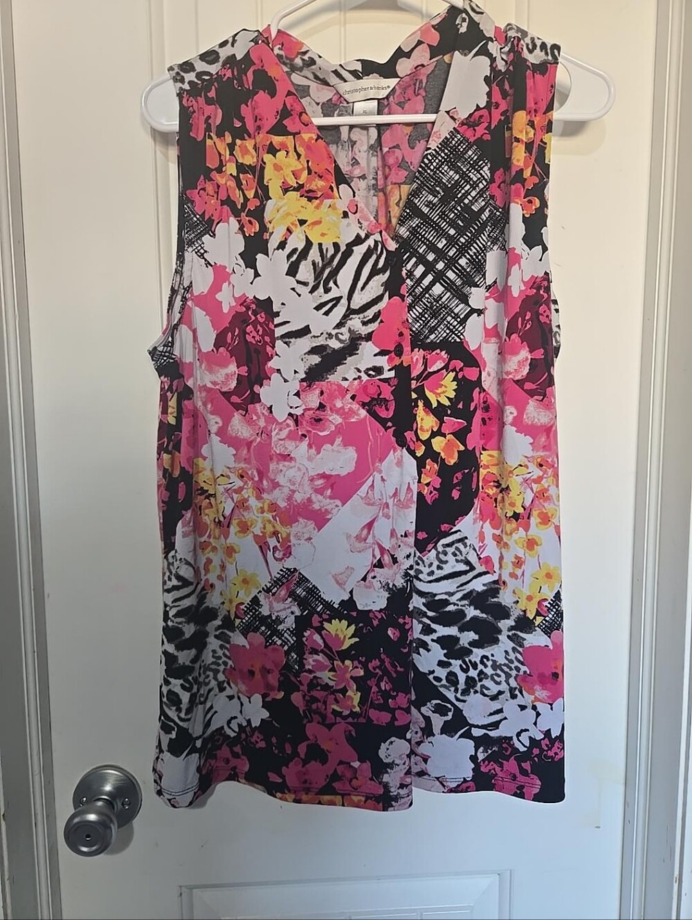 Christopher & Banks XL Pink Floral Animal Print Sleeveless Tunic Top